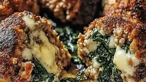 Spinach garlic meatballs topped with mozzarella cheese for a warm dinner dish