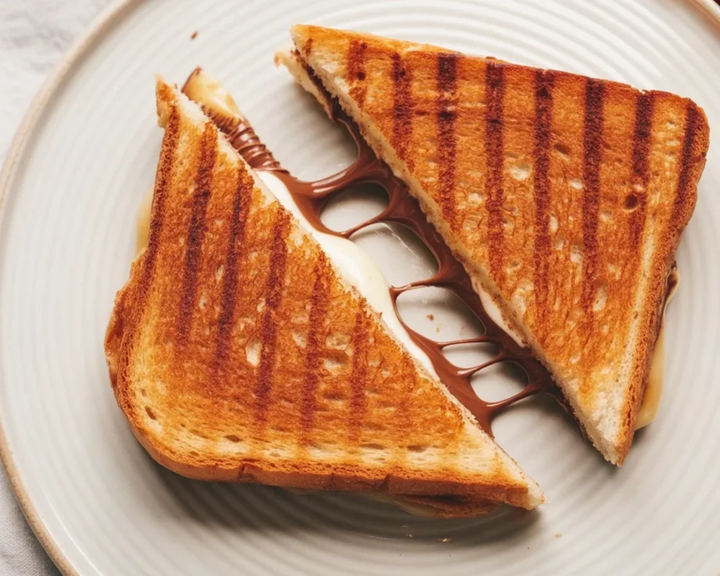 Delicious Nutella grilled cheese sandwich with crispy golden bread and gooey filling.