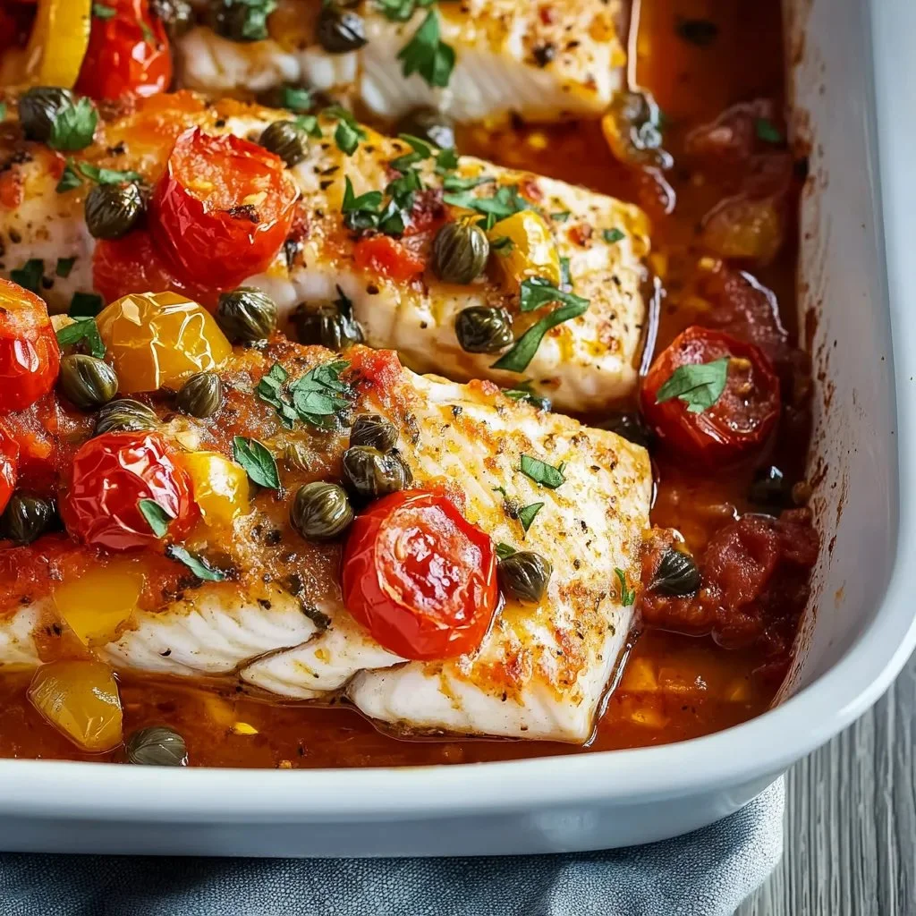 Delicious Tomato Caper Fish served with fresh herbs and capers