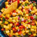 Fresh and colorful spicy mango salsa made with ripe mangoes and jalapenos.