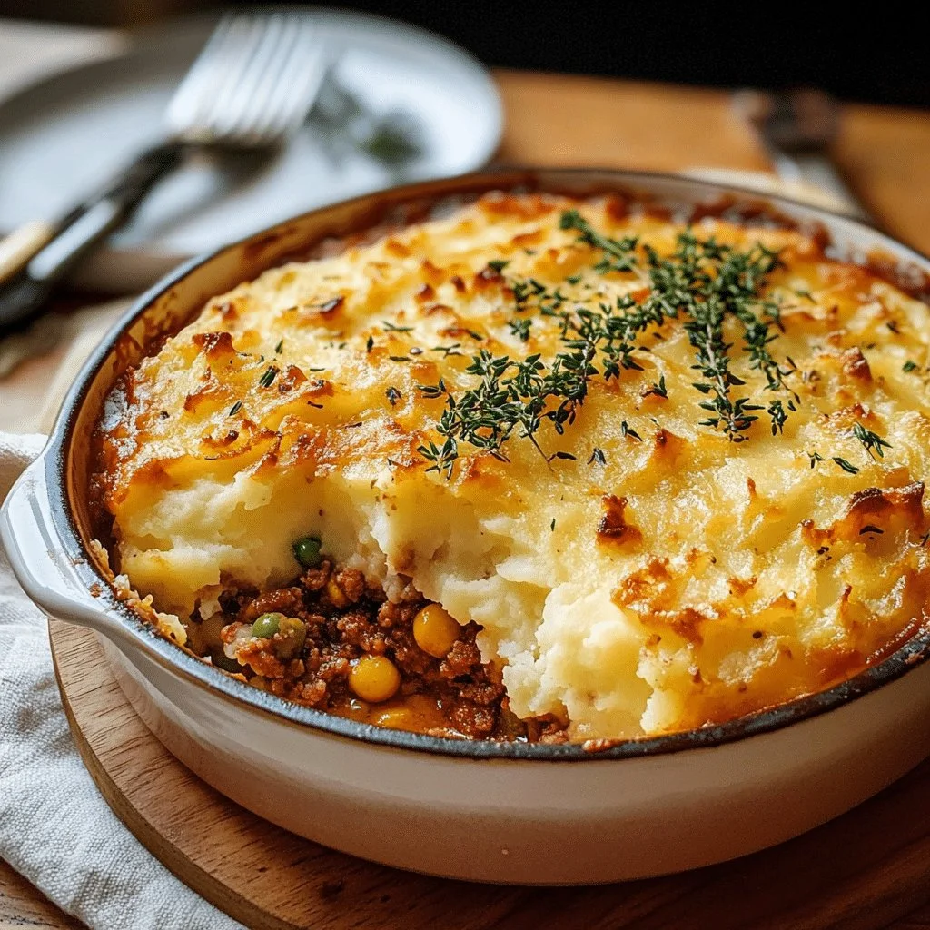 Delicious Vegetarian Shepherd's Pie topped with creamy mashed potatoes