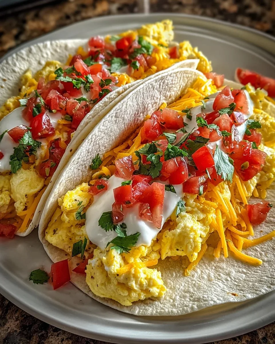 Quick 3-Minute Breakfast Tacos topped with fresh ingredients.