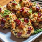Cranberry Turkey Stuffing Balls on a white plate