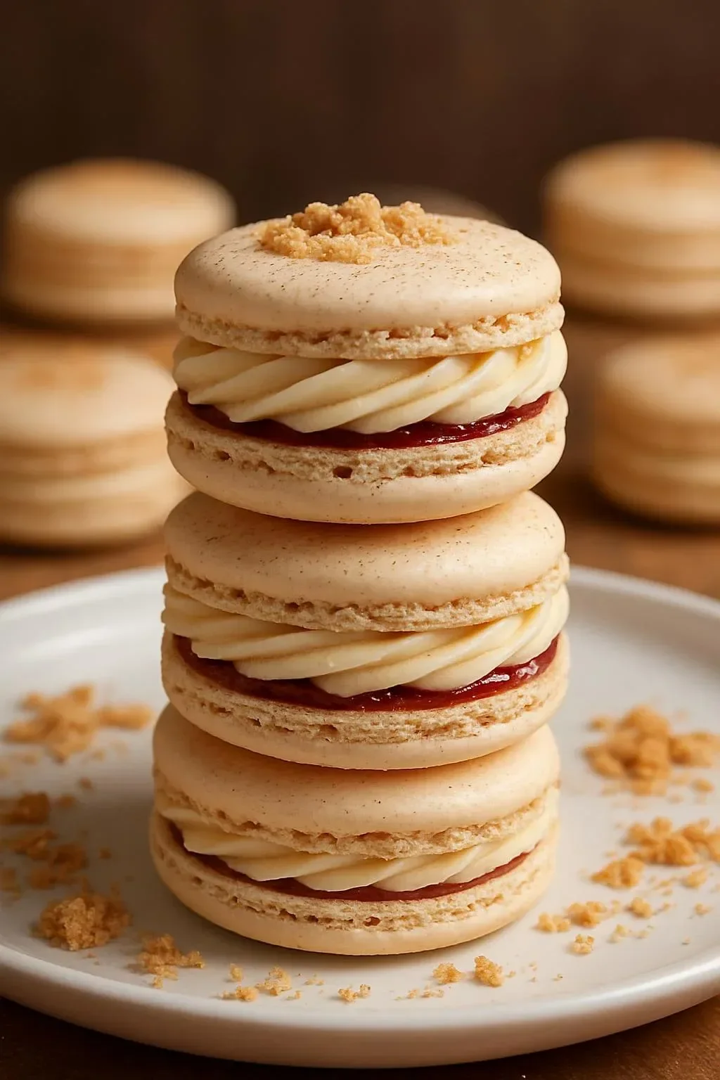Delicious apple pie macarons featuring crispy shells and spiced filling
