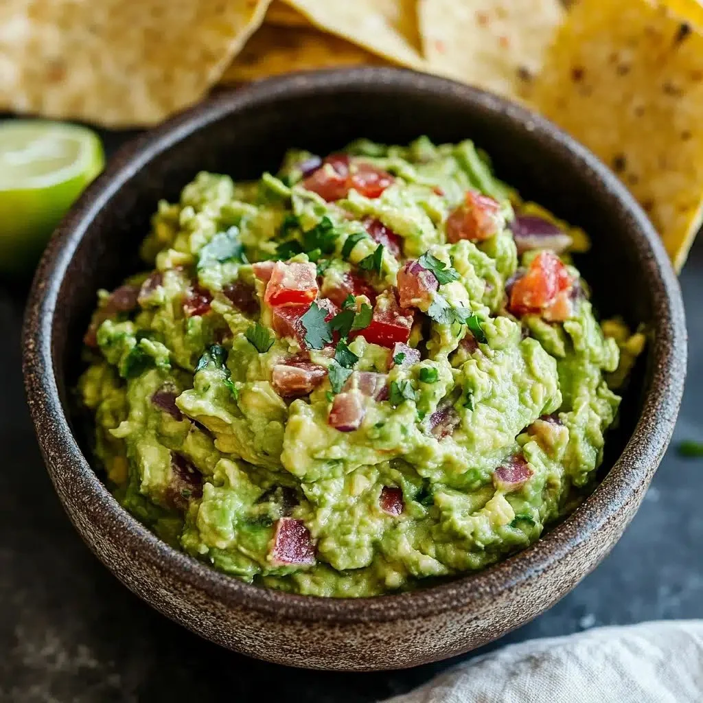 Fresh and authentic guacamole served in a bowl with tortilla chips