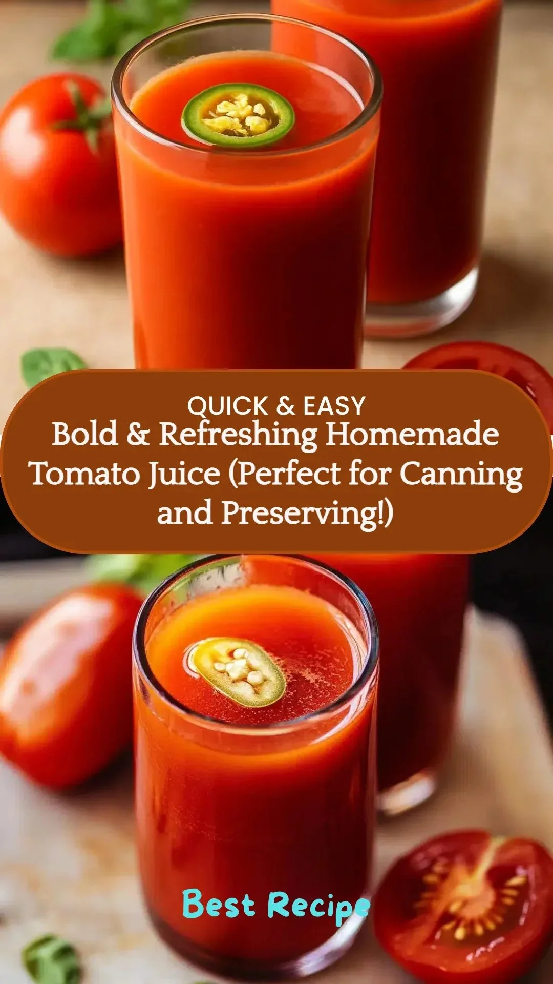 A glass of bold and refreshing homemade tomato juice with fresh tomatoes.