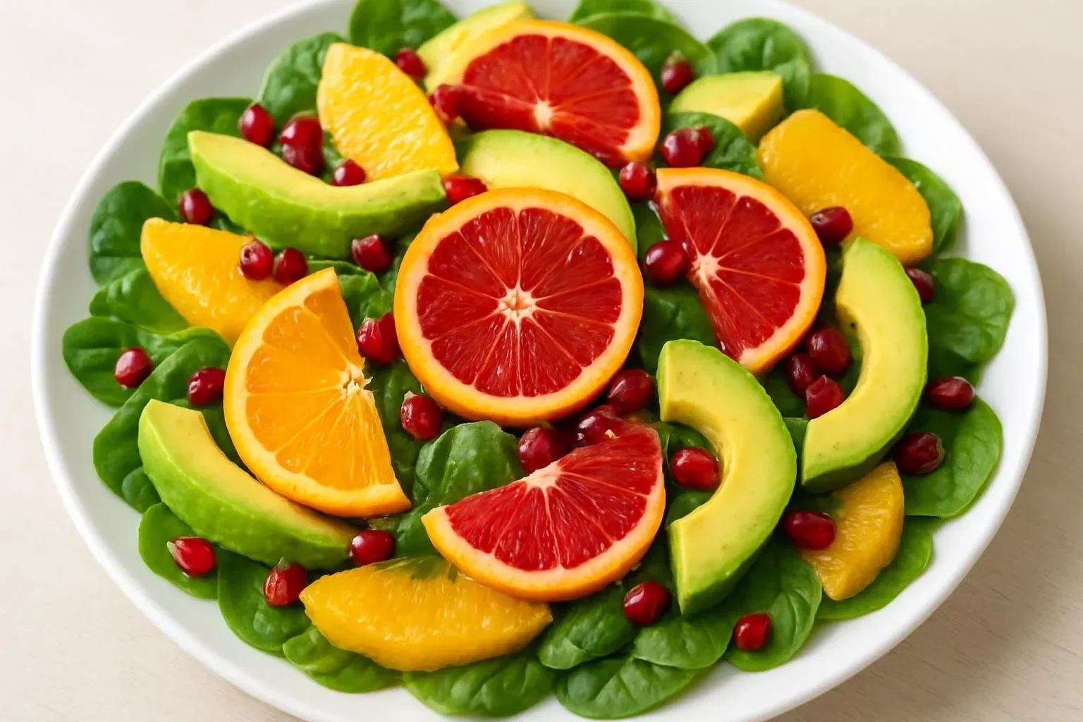 Winter citrus avocado salad with bright colors and fresh ingredients