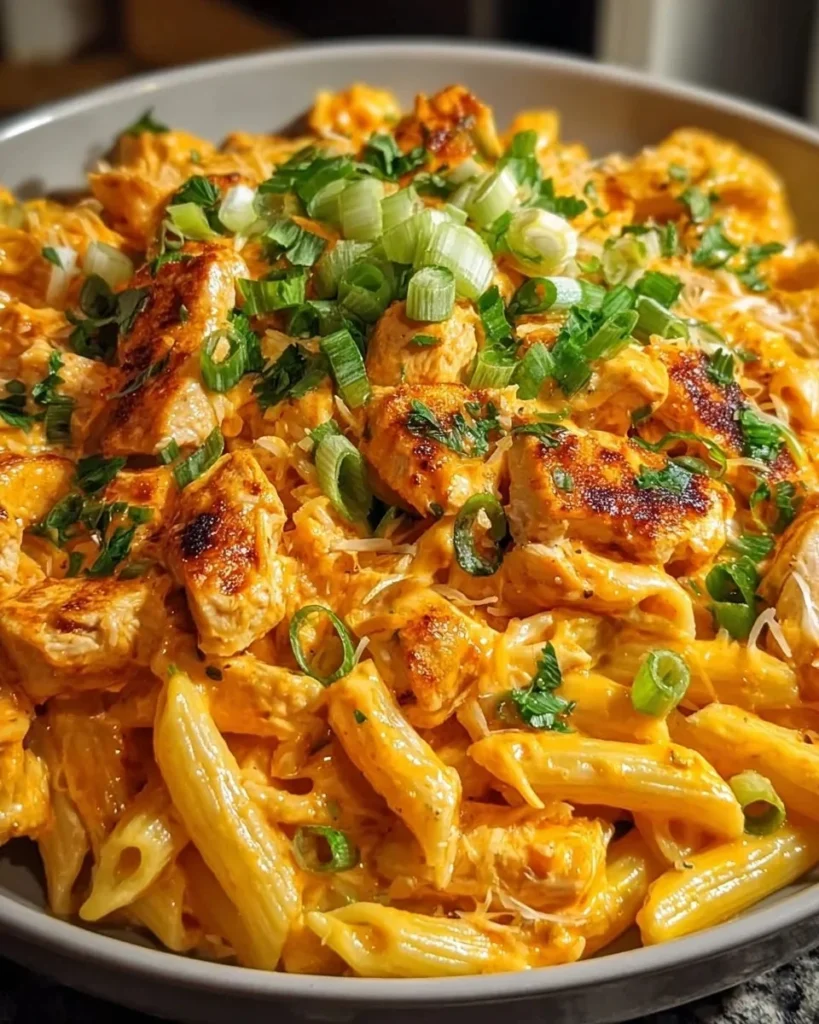 Creamy spicy Buffalo Chicken Pasta served in a bowl