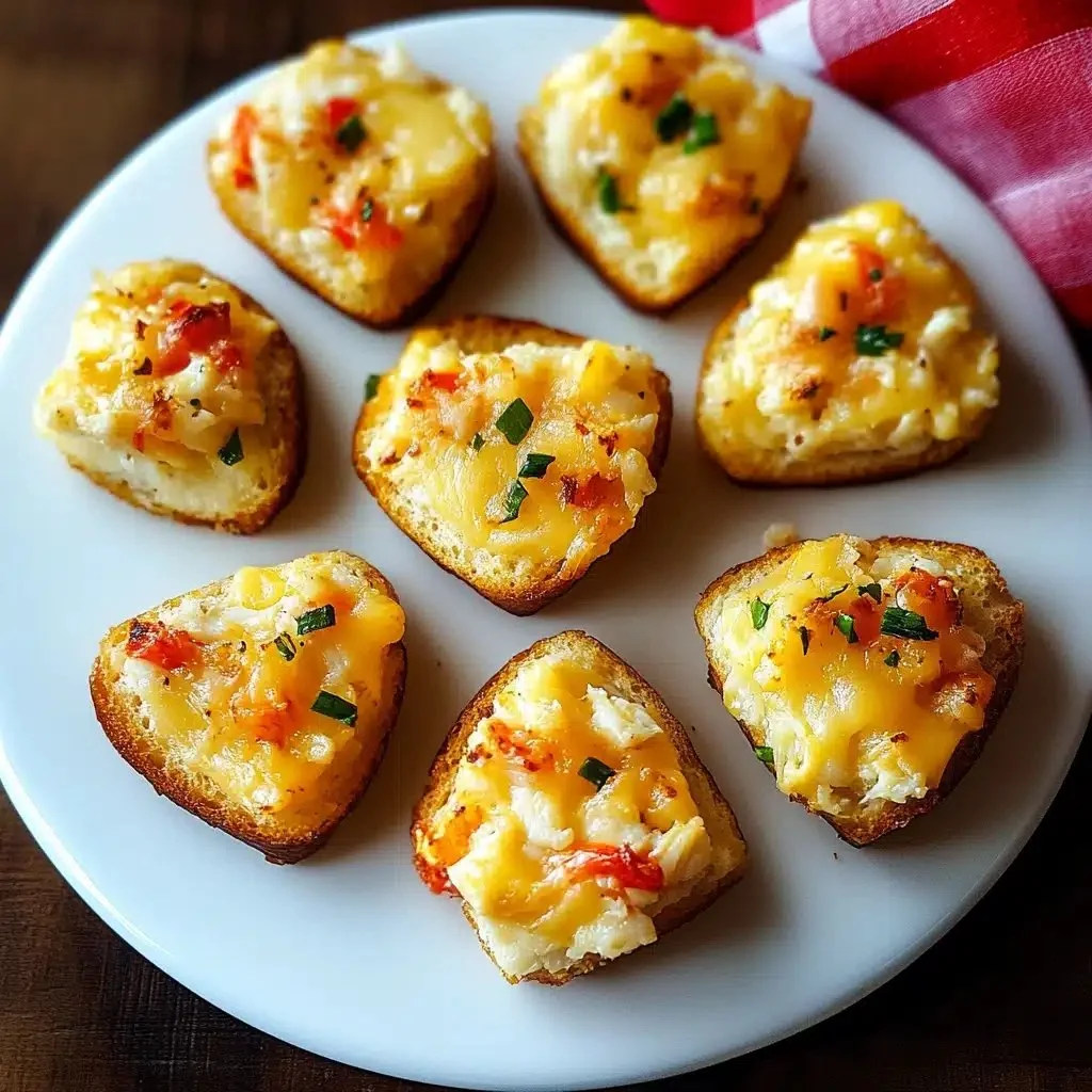 Delicious cheesy crabmeat canapes served on a platter, perfect for appetizers.
