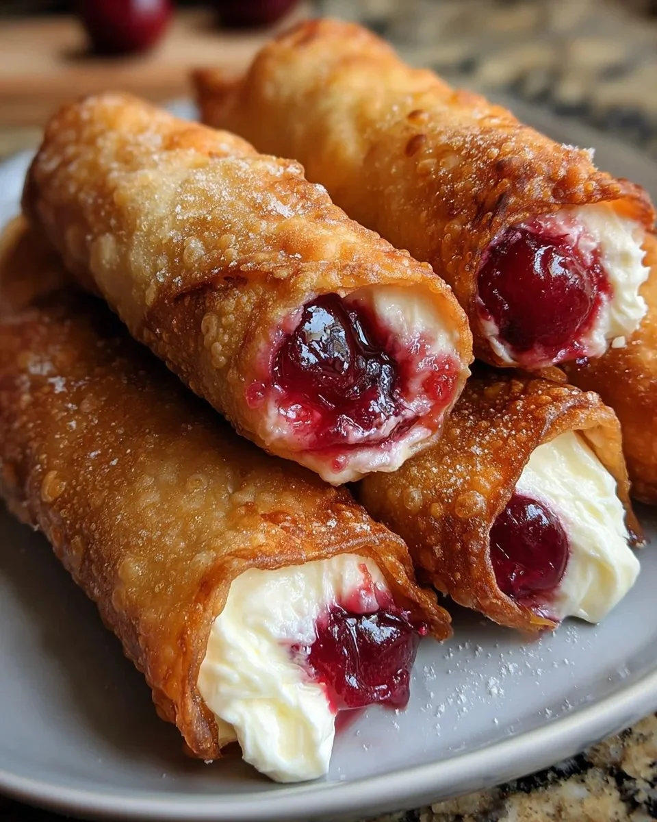Delicious Cherry Cheesecake Egg Rolls served on a plate