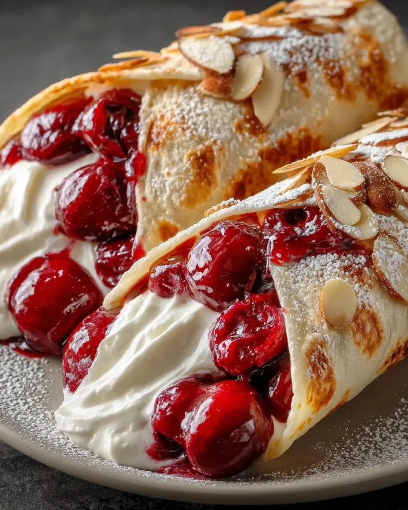 Cherry pie filling breakfast wraps filled with sweet cherries and creamy goodness