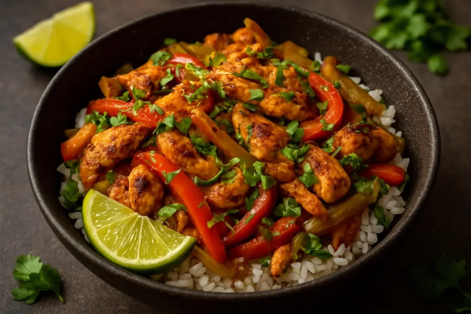 Delicious Chicken Fajita Bowl with colorful peppers and grilled chicken