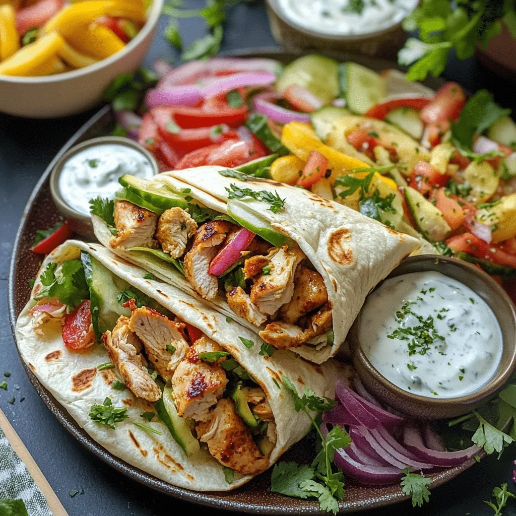 Delicious Chicken Shawarma Wraps served with garlic yogurt sauce