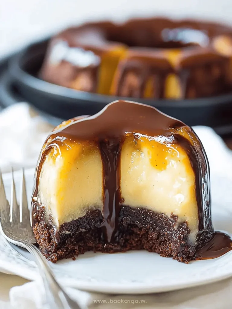Delicious Chocoflan dessert layered with chocolate cake and flan