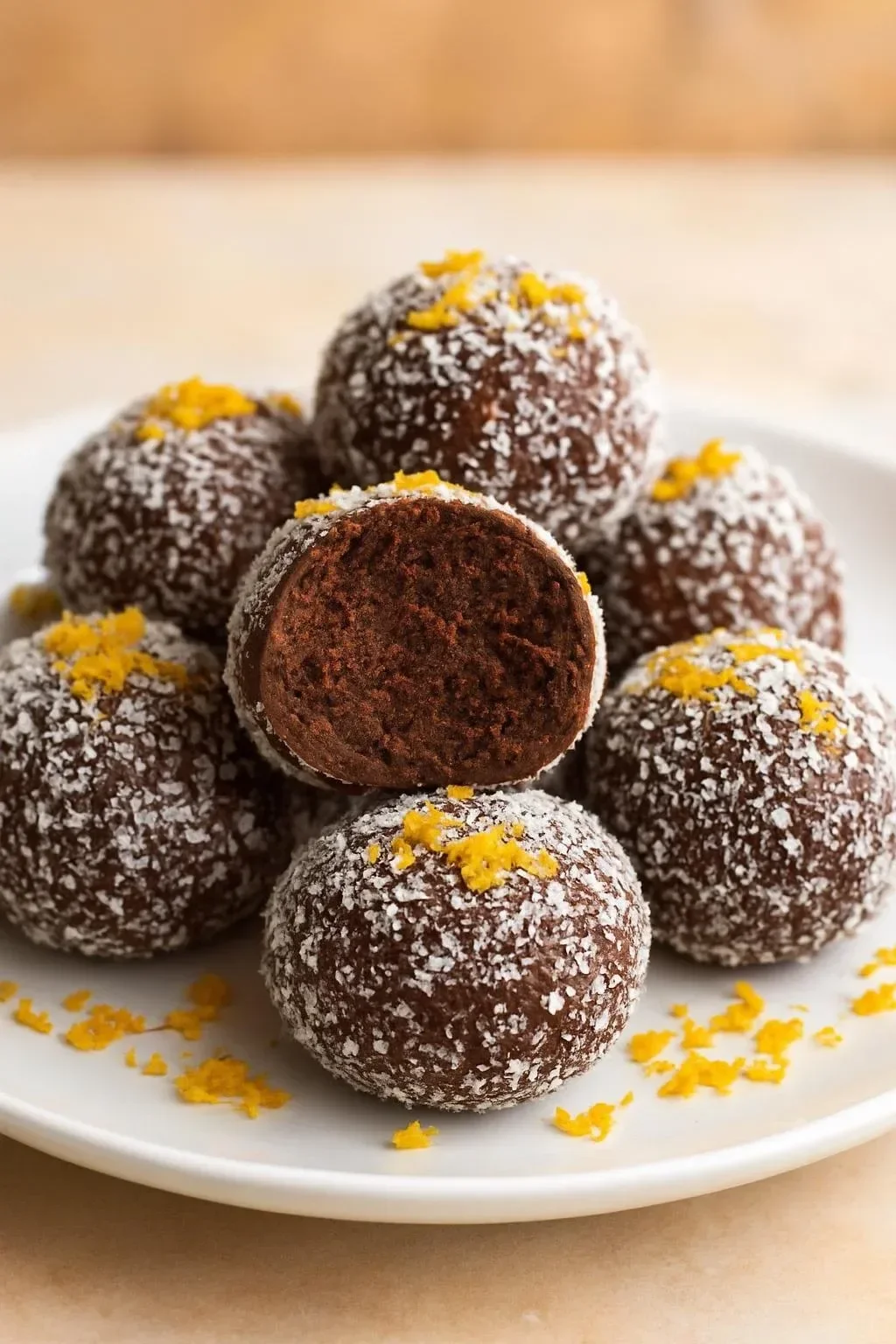 Delicious chocolate orange truffles on a decorative plate