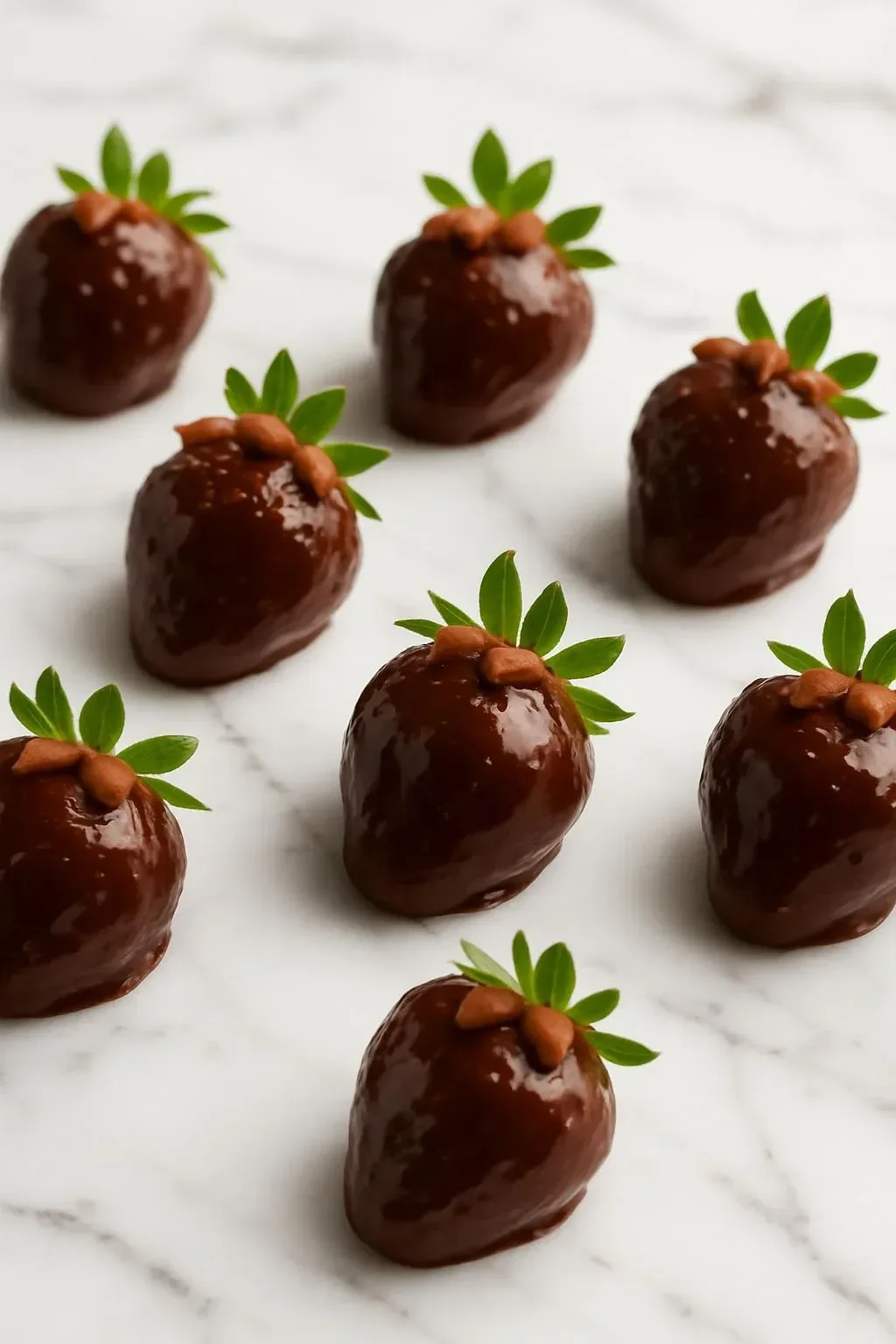 Chocolate turkeys crafted from fresh strawberries for a festive dessert.