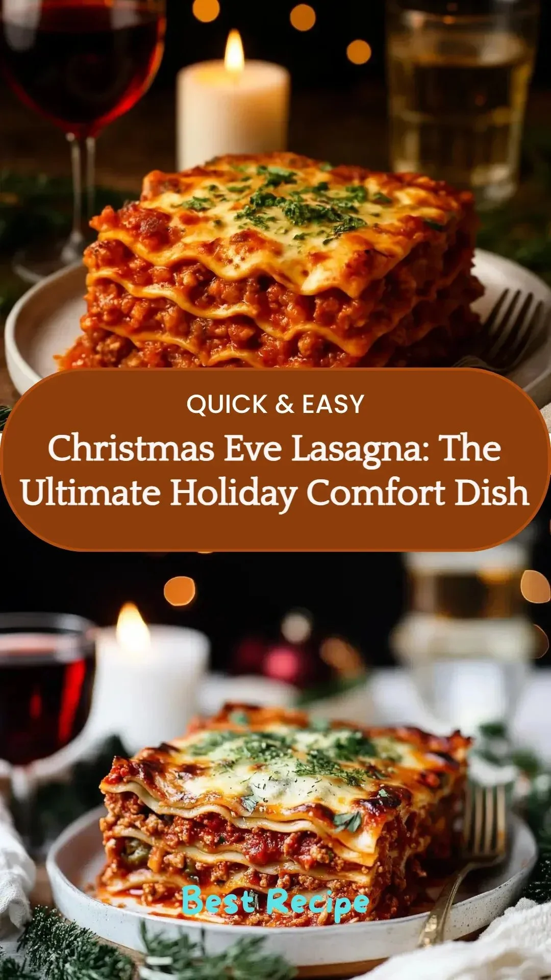 Homemade Christmas Eve Lasagna with layers of cheese and meat sauce