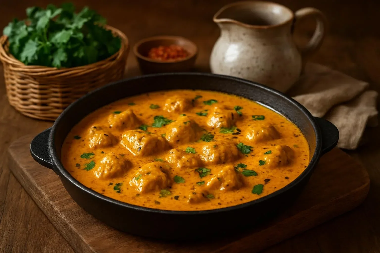 Delicious Coconut Chicken Curry served in creamy sauce with spices and herbs