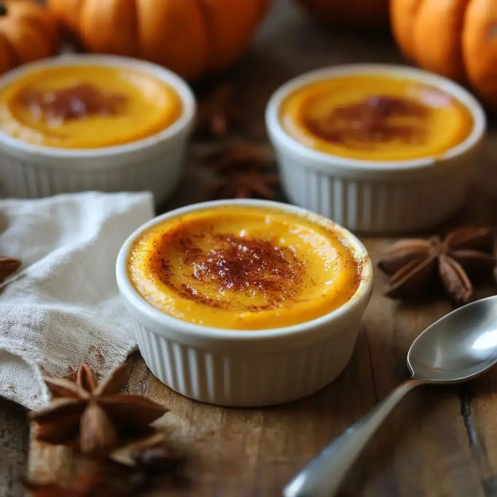 Cozy and creamy pumpkin custard dessert in a bowl, perfect for fall.