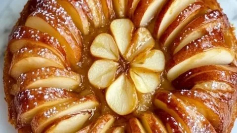 Deliciously baked apple cinnamon cake topped with cinnamon and apple slices