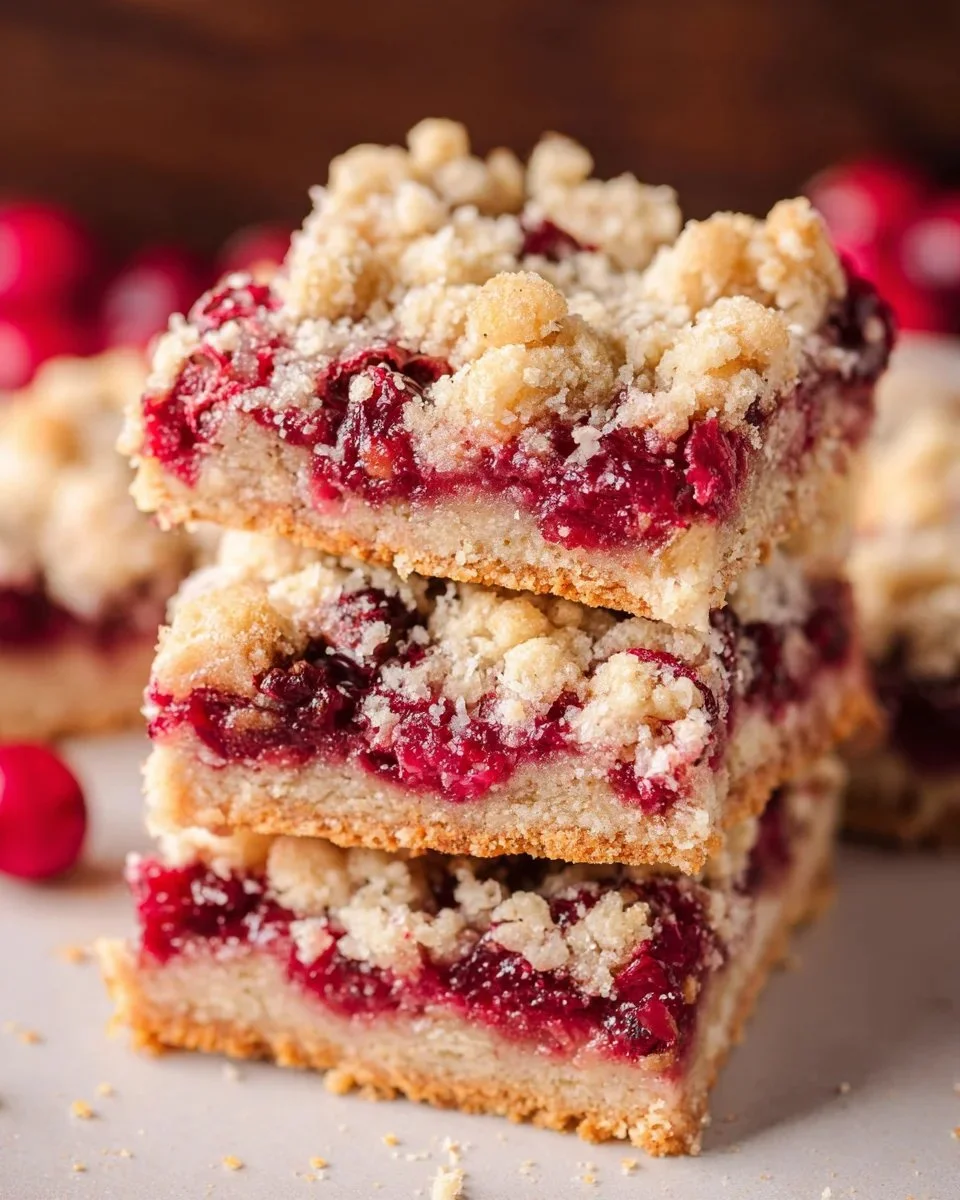 Delicious cranberry crumble bars with a buttery crust and fruity topping