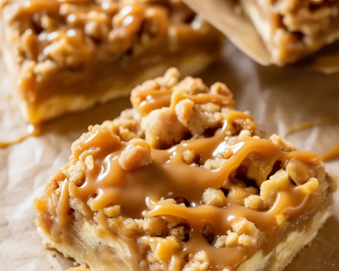 Delicious homemade apple bars with shortbread crust and cinnamon topping.
