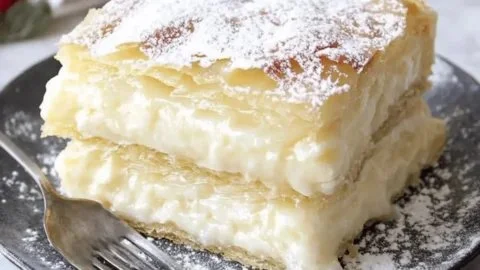 Delicious creamy vegan custard napoleons layered with pastry and plant-based cream