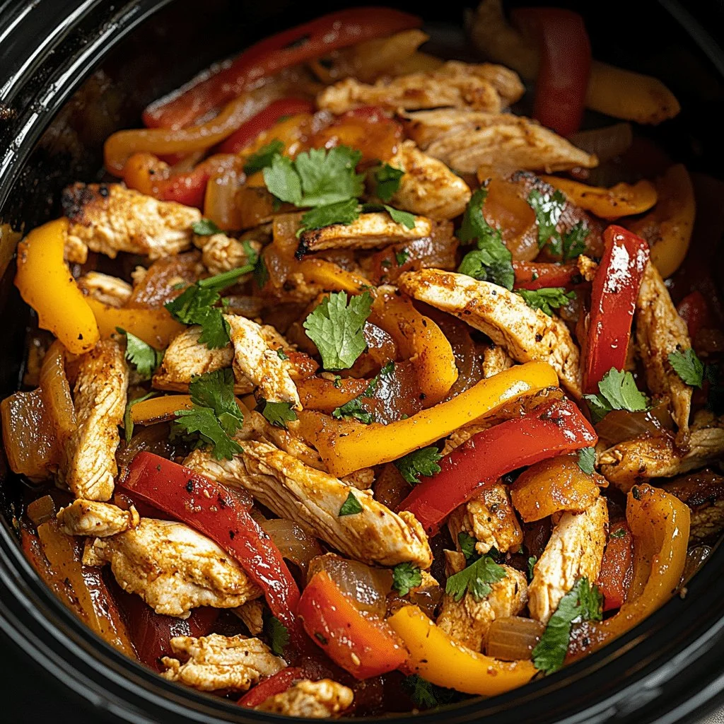 Crockpot Chicken Fajitas served with colorful bell peppers and spices
