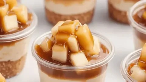 Delicious caramel apple dessert cups topped with whipped cream and nuts