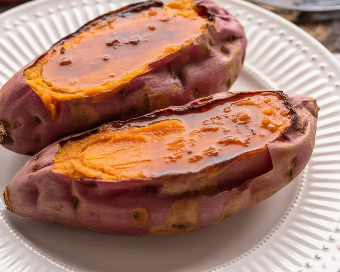 Japanese Sweet Potato Crème Brûlée served in roasted sweet potatoes with a caramelized top.
