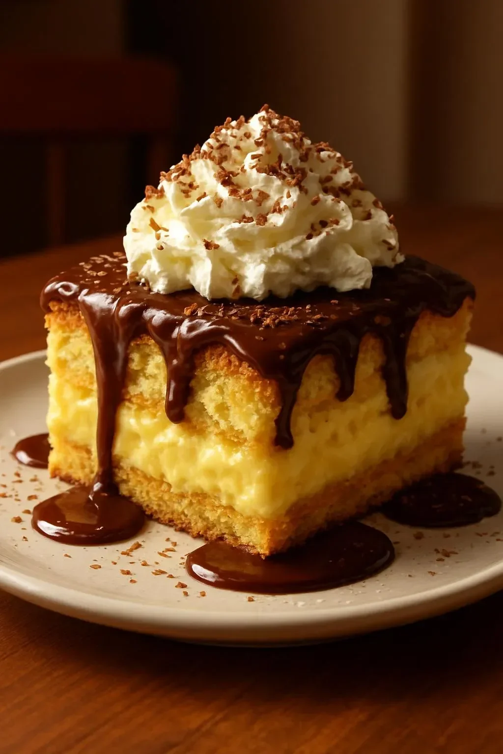 Delicious easy eclair cake dessert, layered with cream and chocolate.