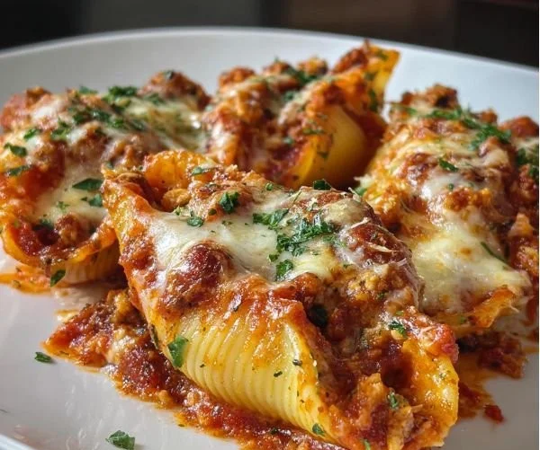 Delicious easy stuffed shells filled with cheese and herbs in a rich tomato sauce