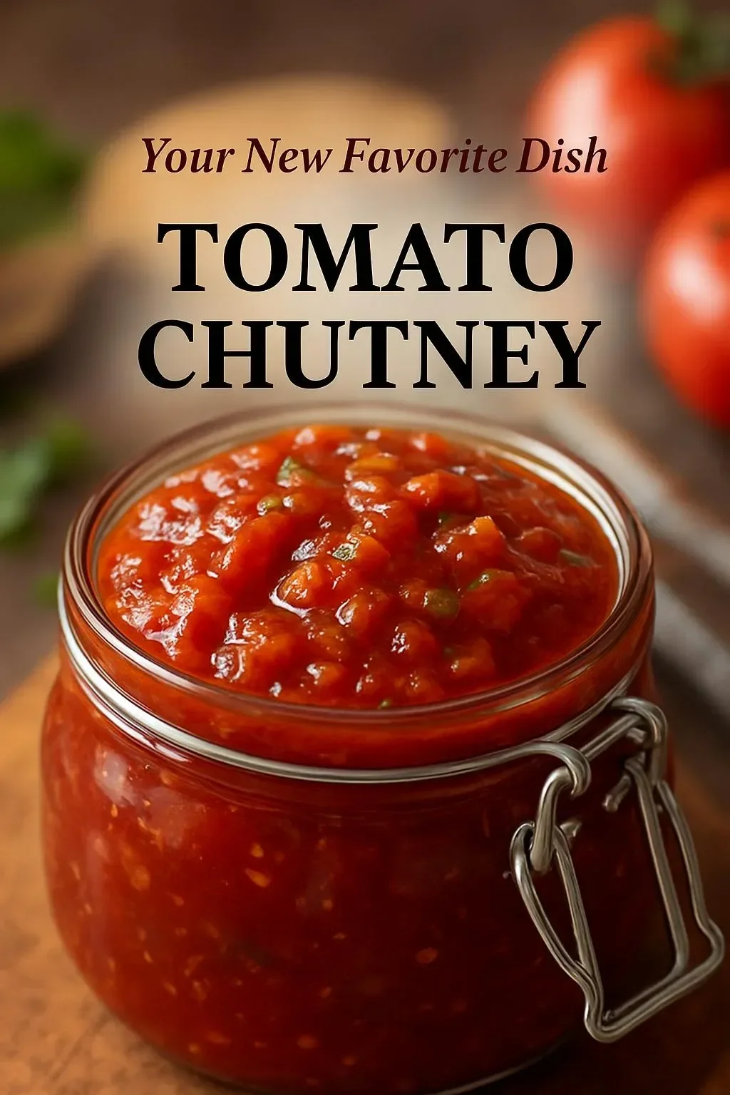 Bowl of easy tomato chutney with fresh tomatoes and spices