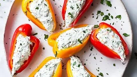 Cream cheese stuffed mini peppers, a delicious appetizer with vibrant colors.
