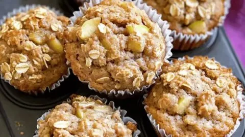 Fluffy apple oat muffins baked for a wholesome breakfast treat
