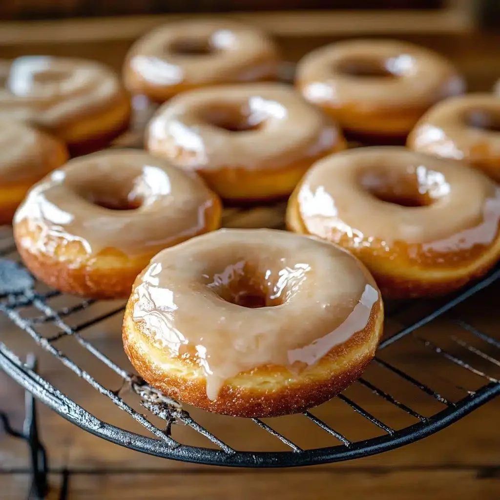 Fluffy maple glazed donuts freshly made on a white plate