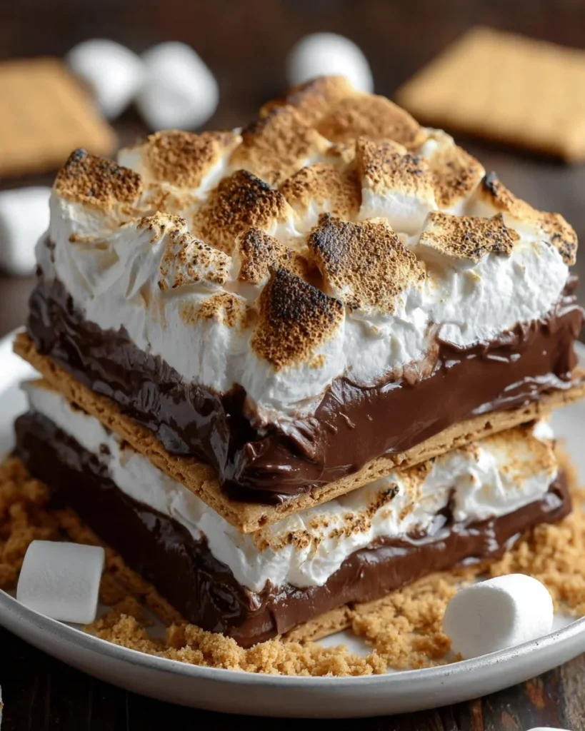 Delicious frozen s'mores with chocolate and marshmallow layers