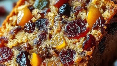 Moist fruitcake dessert with festive decorations for holiday celebrations