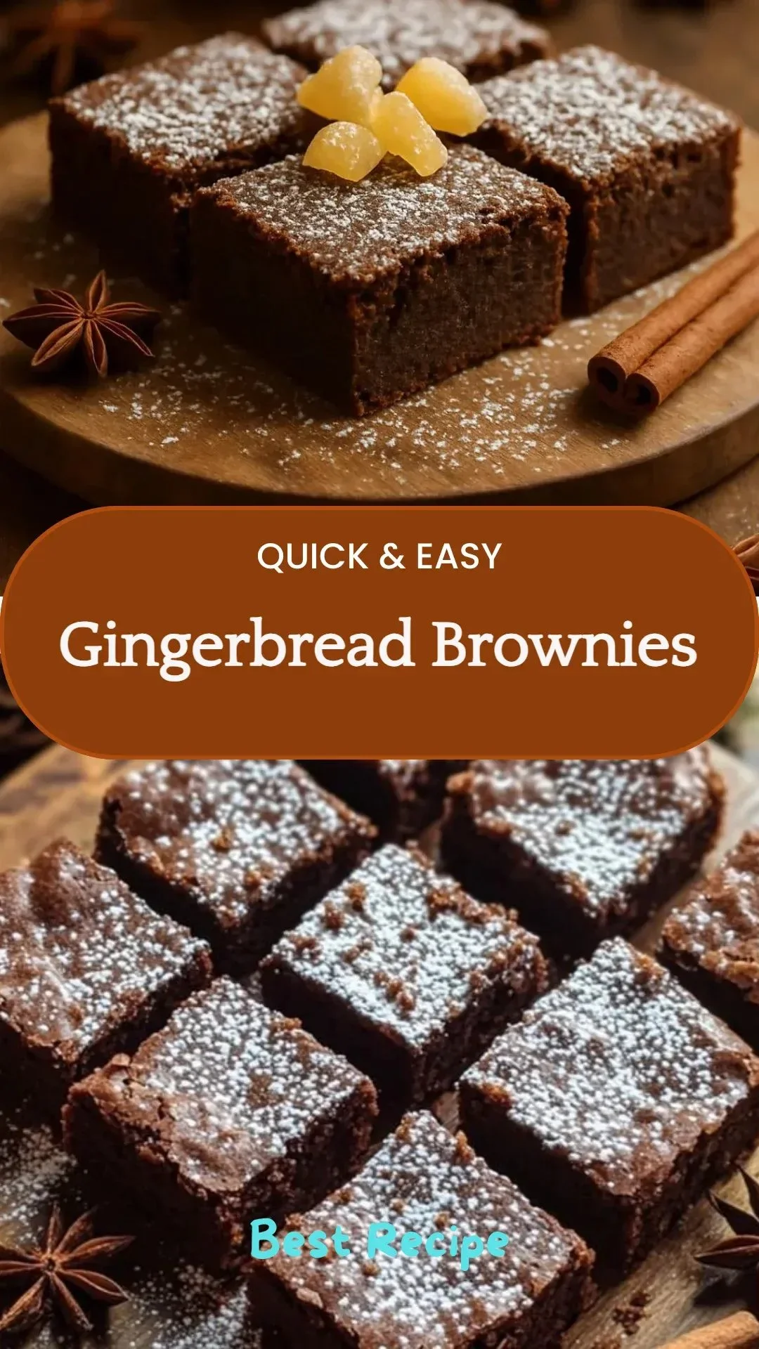 Delicious gingerbread brownies topped with festive decorations