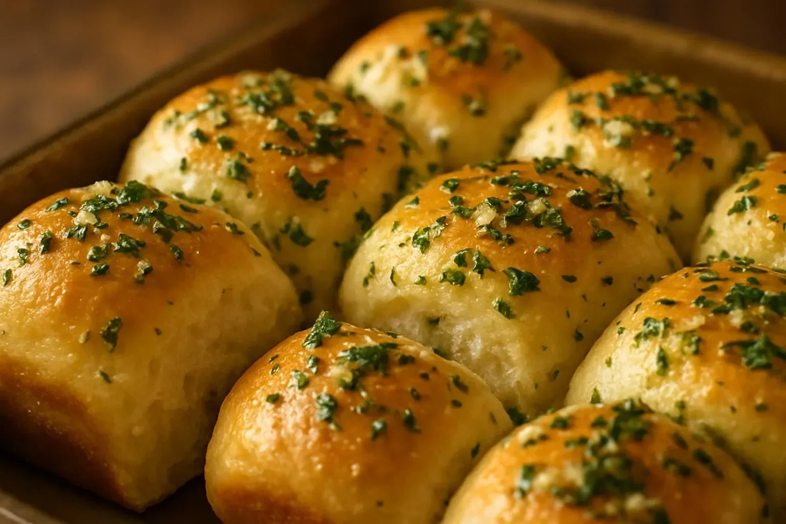 Golden Pampushky - Delicious Ukrainian garlic bread fresh out of the oven.