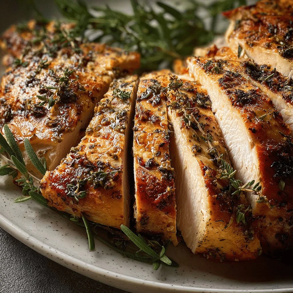 Perfectly roasted turkey breast with herb butter for holiday dinner