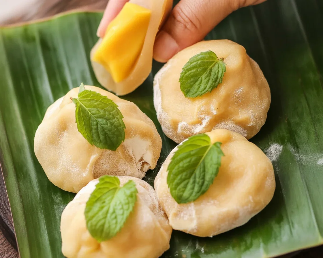 Delicious Mango Mochi dessert with soft mochi and fresh mango filling