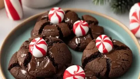 Irresistible chocolate peppermint blossoms cookies on a decorative plate