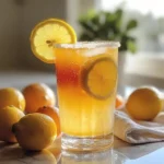 Limoncello sunrise mocktail garnished with citrus fruits in a glass