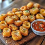 Delicious Parmesan Crusted Tortellini bites served on a plate