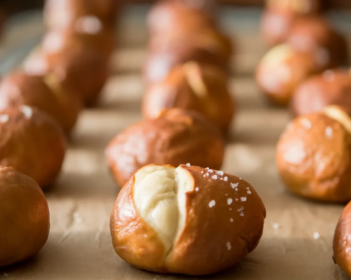 Savory Pretzel Bratwurst Bites wrapped in pretzel dough for a delicious appetizer.