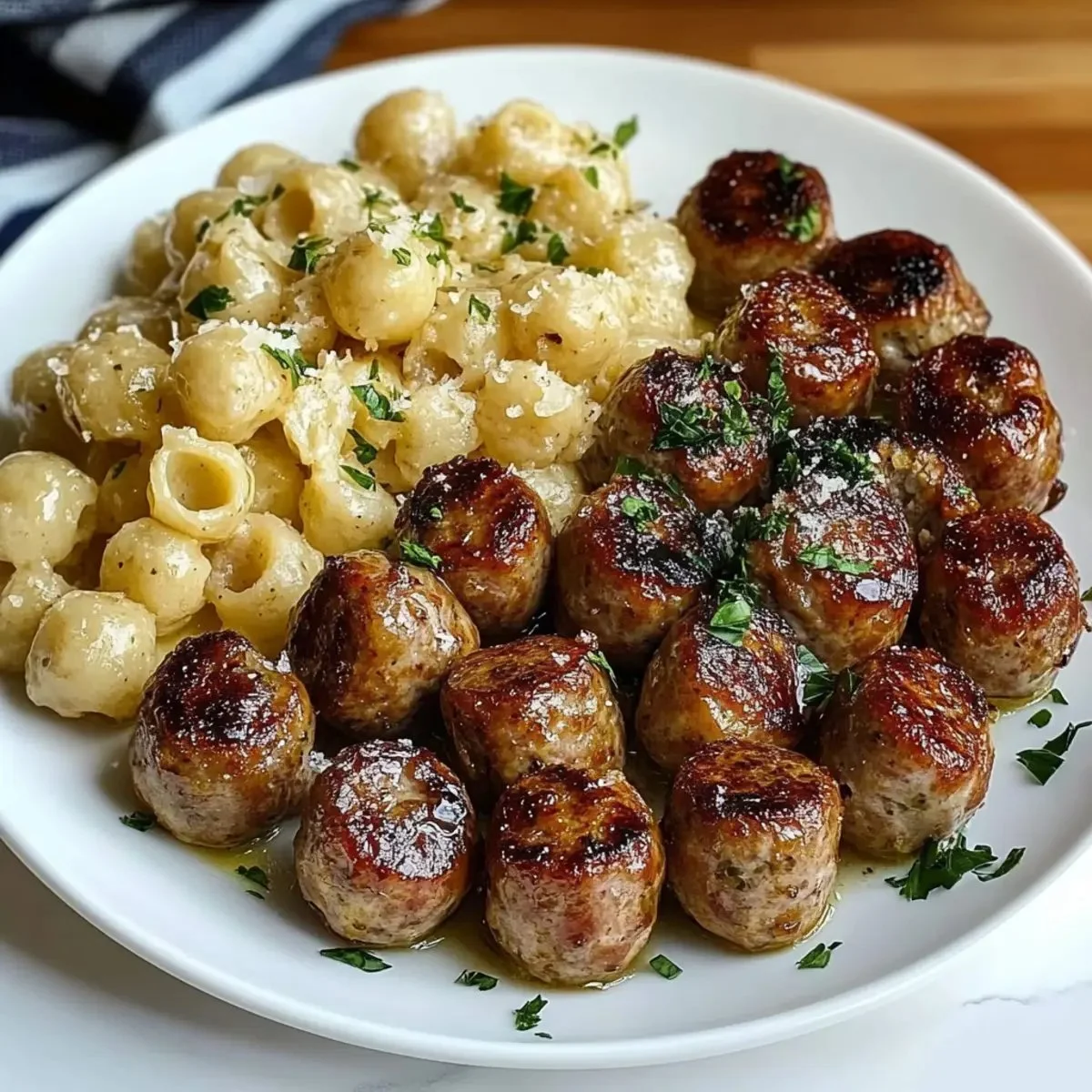 Delicious garlic butter sausage bites ready to be served.