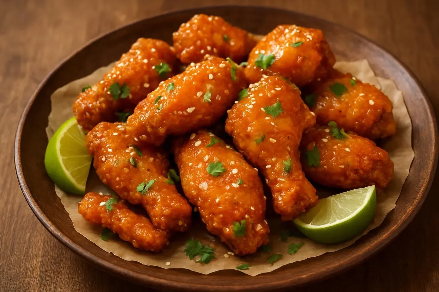 Delicious Mango Habanero Cauliflower Wings served on a plate with dips.