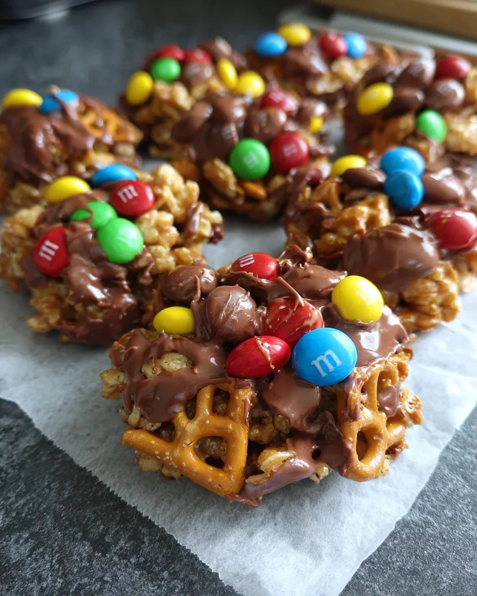 M&M Chocolate Candy Clusters featuring colorful candy-coated chocolate