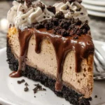 Decadent mocha cheesecake with chocolate and coffee flavors.
